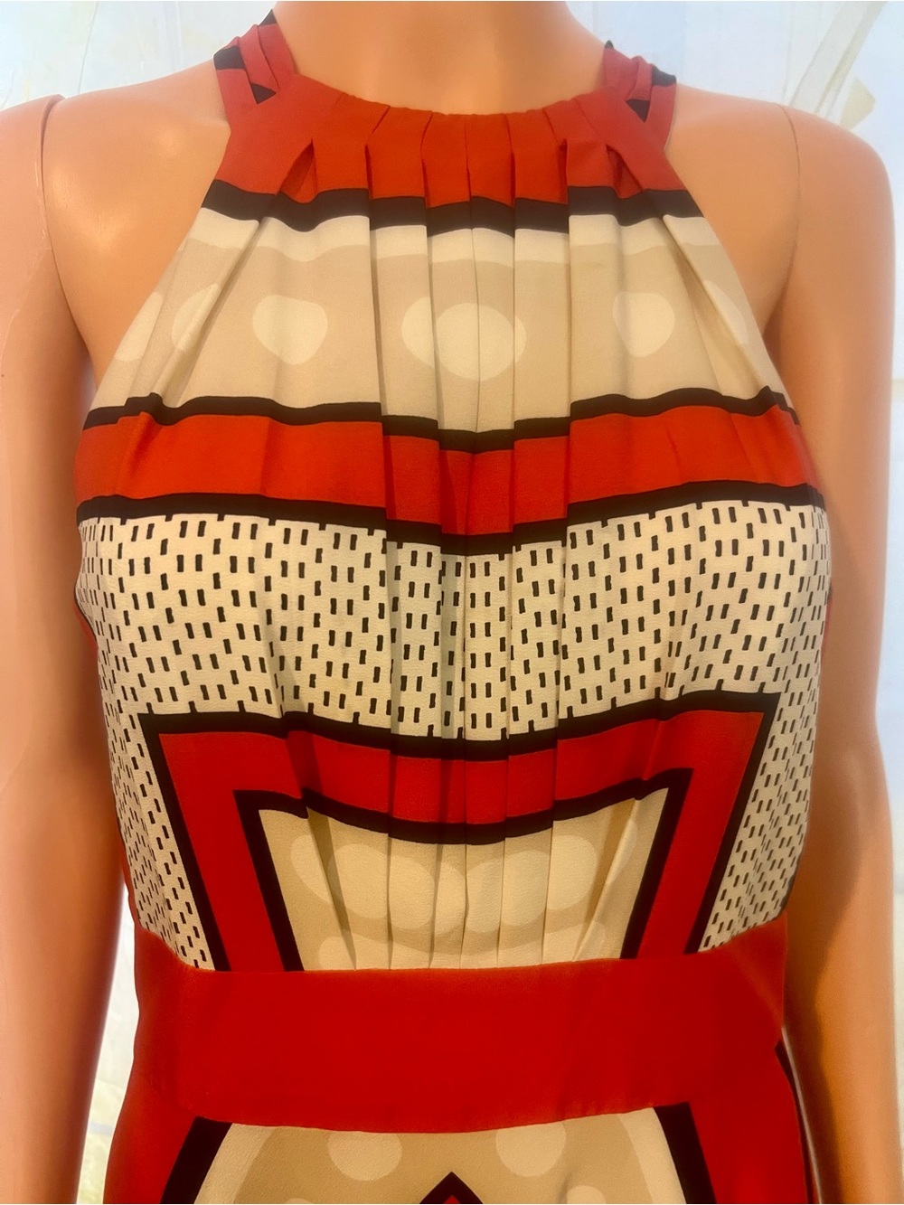 Eliza J Orange and Cream Geometric Halter Maxi Dress - Picture 4 of 6